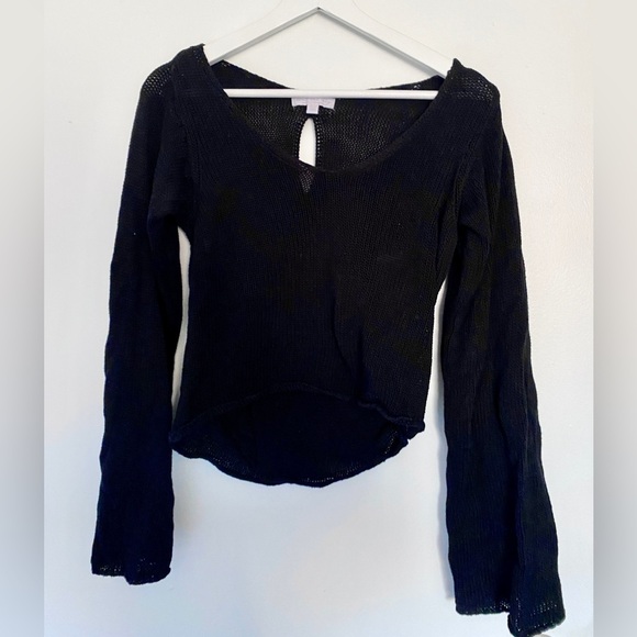 Don’t Ask Why Black Knit Keyhole Long Sleeve Top - Picture 1 of 3